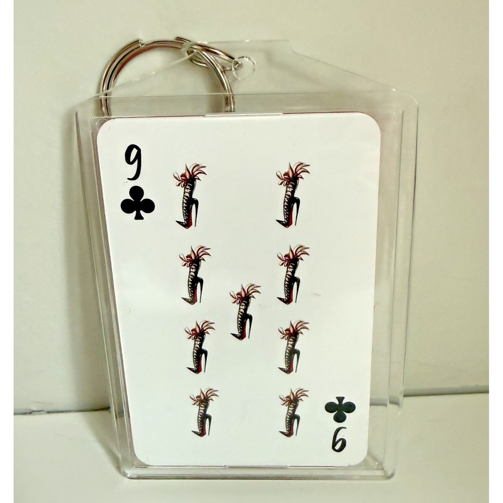 Christian Louboutin 9 Clubs Playing Card Keychain Red Heel Fashion Collectible